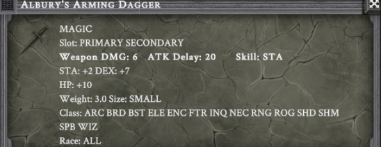 ALBURY'S ARMING DAGGER item card